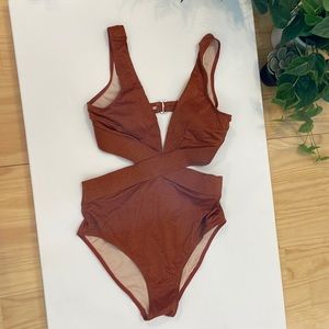 Cupshe orange sparkle one piece cutout bathing suit, never worn